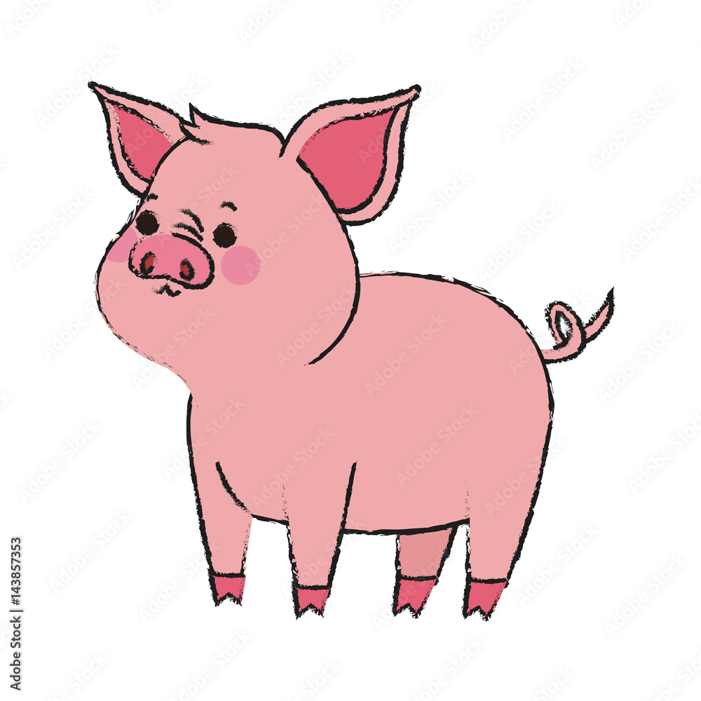 Fototapeta premium cute pig animal, cartoon icon over white background. vector illustration