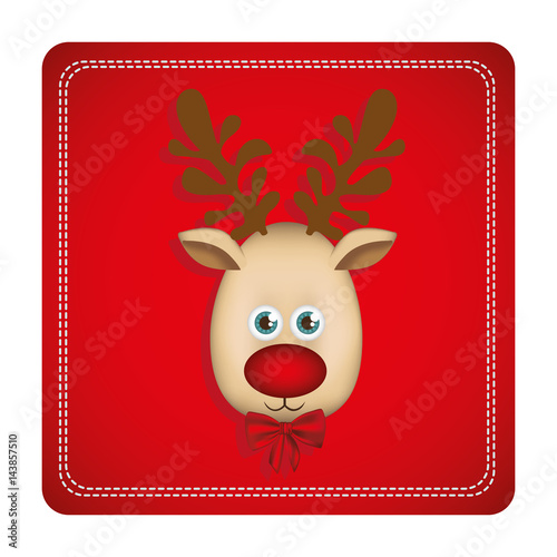 colorful square frame with christmas reindeer face vector illustration