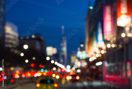 Blurred night lights of Manhattan street in New York City, NYC