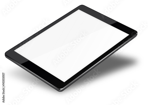 Realistic tablet pc computer with blank screen isolated on white background. 3D illustration.