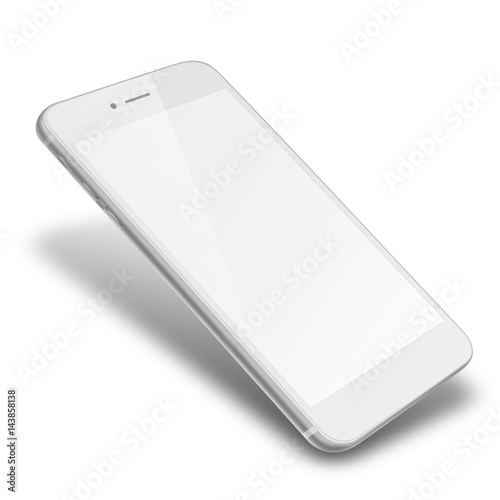Photorealistic smart phone with blank screen and shadows isolated on white background. 3D illustration.