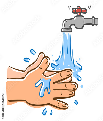 Cleaning hands with water, Vector graphic illustration.