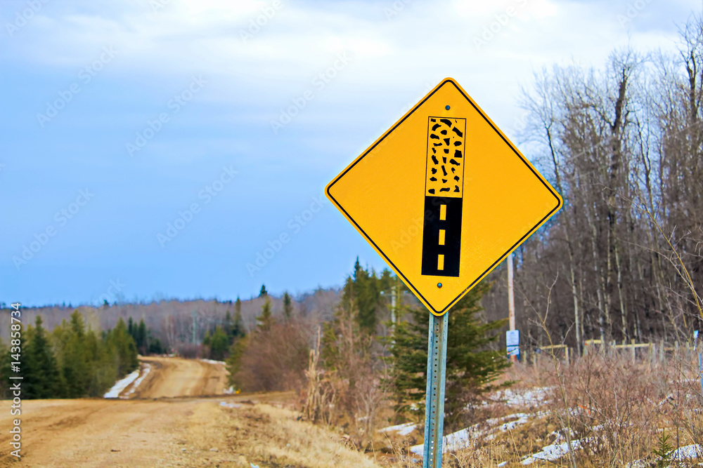 Pavement ends warning sign on a back road Pavement ends warning sign on a back road