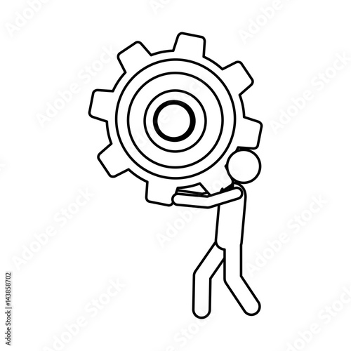 silhouette pictogram man holding a pinion vector illustration