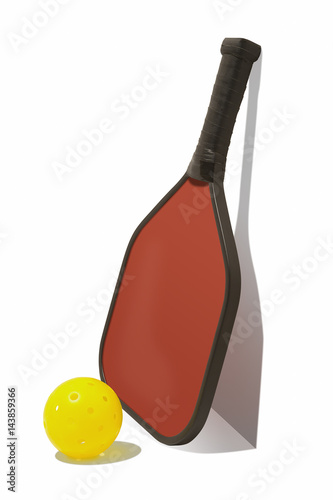 Isolated Pickelball Paddle and Ball