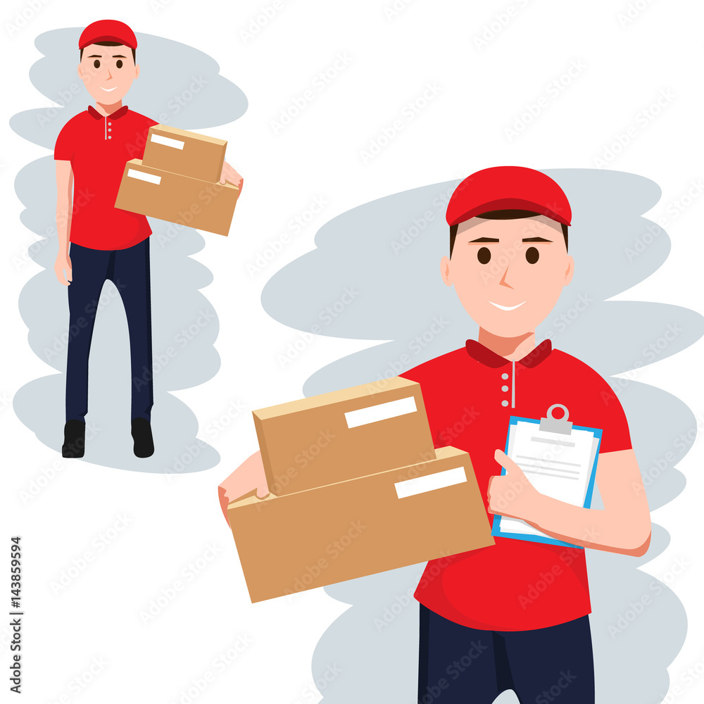 Courier in red T-short with box