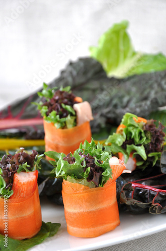 Close up Carrot Rolls with Colorful Veggie