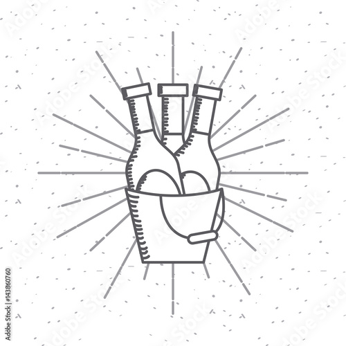 bucket with beer bottles icon over white background. dector illustration