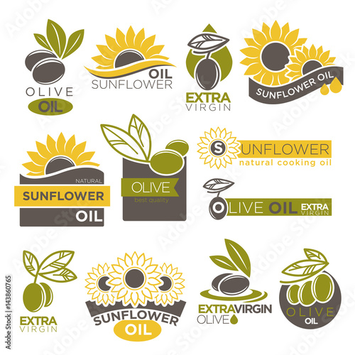 Olive and sunflower oil extra virgin flat logotype on white.