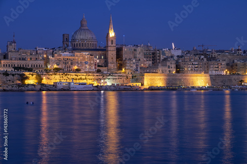 The night view of Valletta skyline from Sliema. Malta