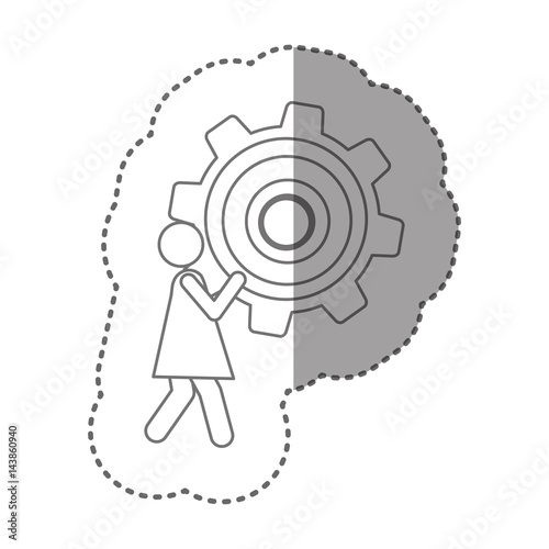 sticker silhouette pictogram woman holding a pinion vector illustration