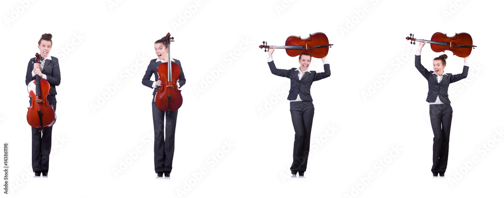 Woman fiddler isolated on white background