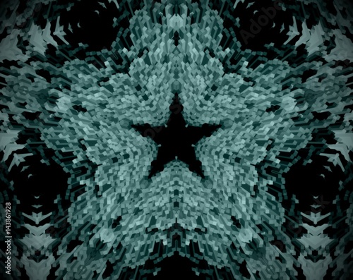 Abstract extruded mandala 3D illustration 6 sided star