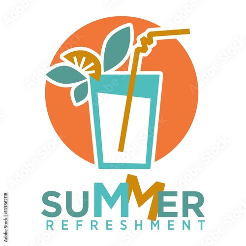 Summer refreshing cocktail with straw, fruits and mint on background