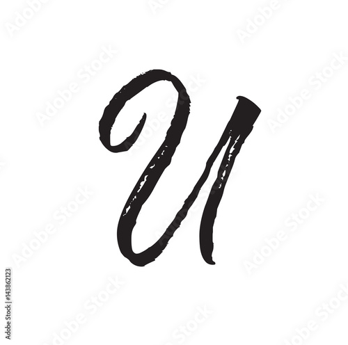 u letter, text design. Vector calligraphy. Typography poster.
