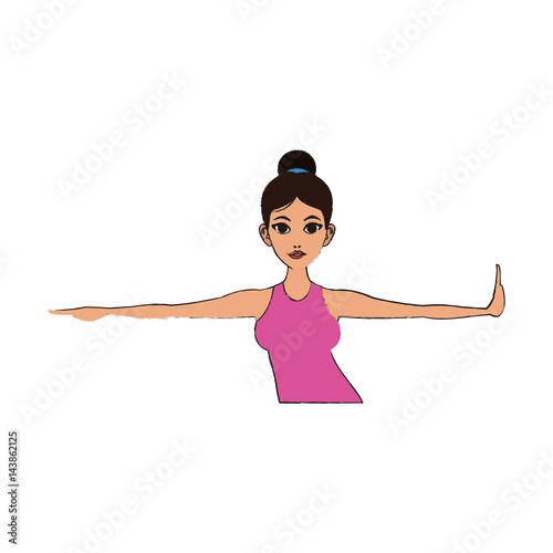 woman doing yoga, cartoon icon over white background. colorful design. vector illustration