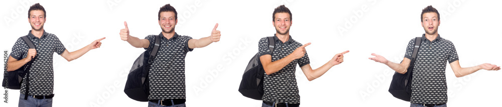 Collage of student with backpack on white Collage of student with backpack on white