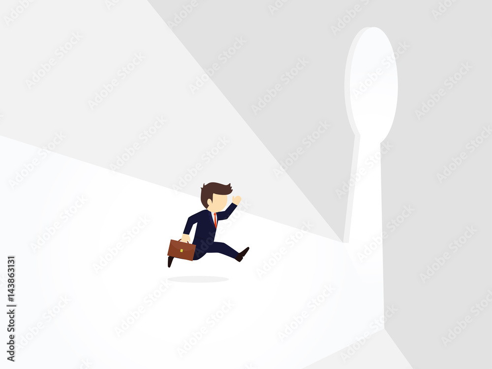 Cartoon working little people going towards huge keyhole. Vector illustration for business design and infographic.