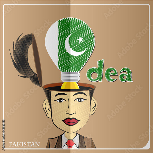 Idea bulb,made from the flag of Pakistan in  human head ,vector illustration