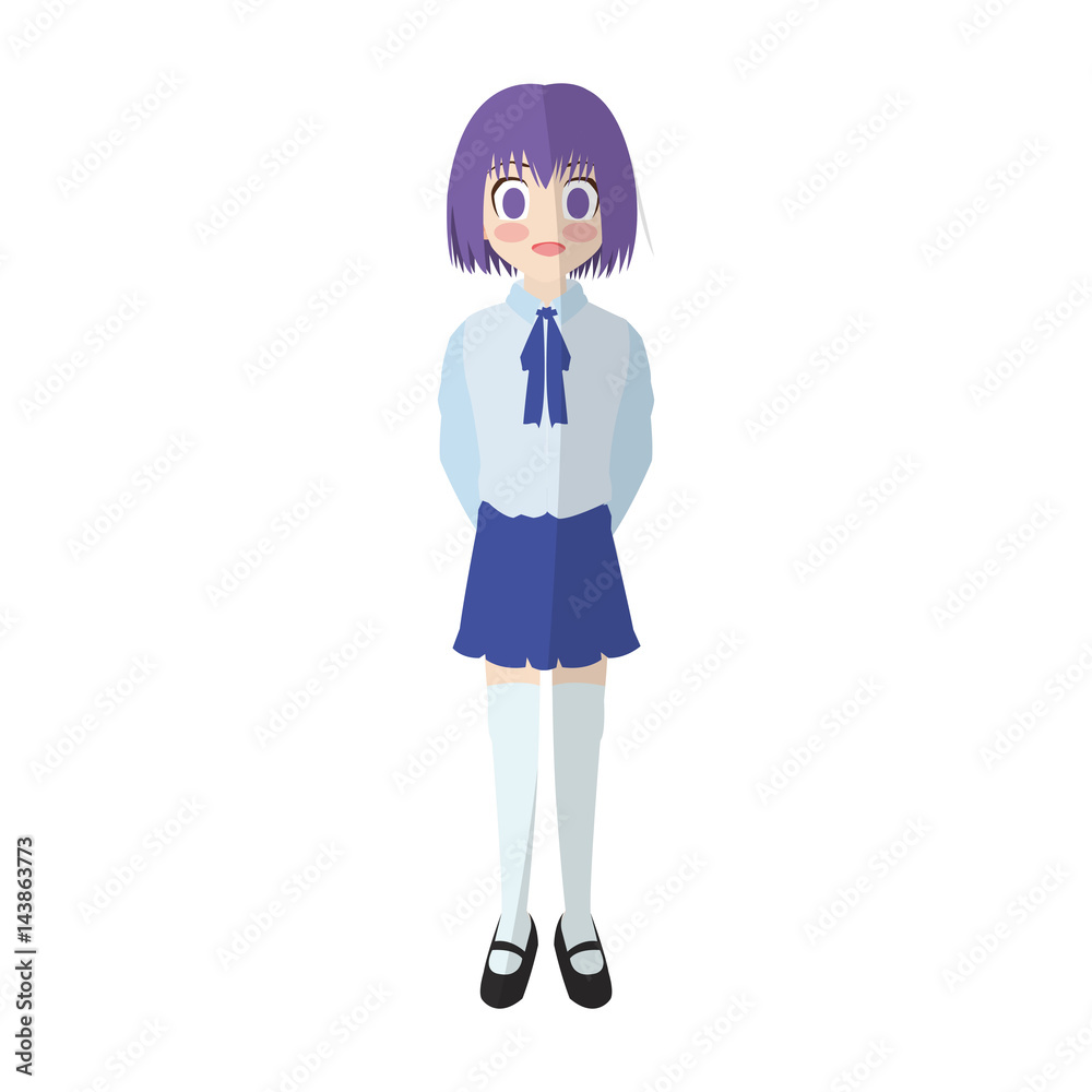 anime girl wearing school uniform, icon over white background. colorful design. vector illustration anime girl wearing school uniform, icon over white background. colorful design. vector illustration