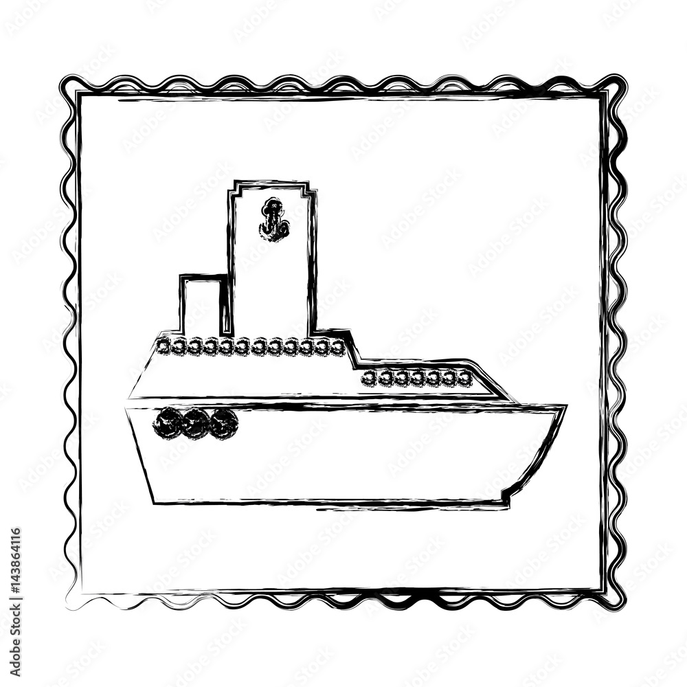 blurred contour frame of vessel and background dotted vector illustration