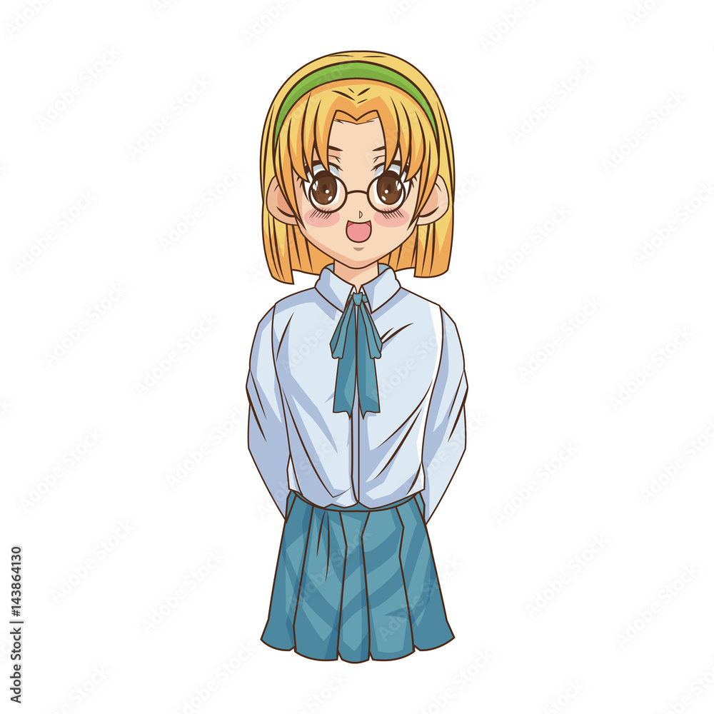 anime girl wearing school uniform, icon over white background. colorful design. vector illustration anime girl wearing school uniform, icon over white background. colorful design. vector illustration