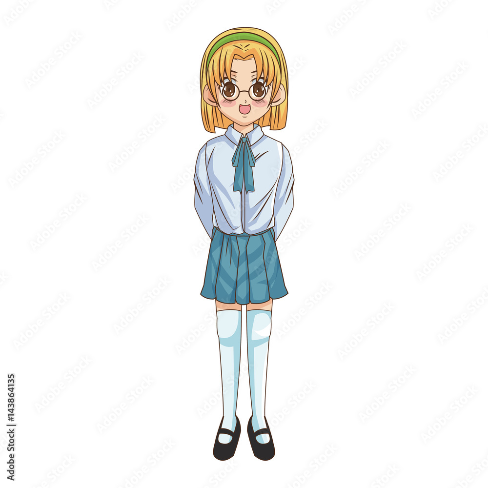 anime girl wearing school uniform, icon over white background. colorful design. vector illustration anime girl wearing school uniform, icon over white background. colorful design. vector illustration