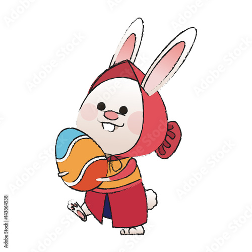 cute rabbit with easter eggs icon over white background. colorful deisign. vector illustration