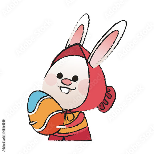 cute rabbit with easter eggs icon over white background. colorful deisign. vector illustration