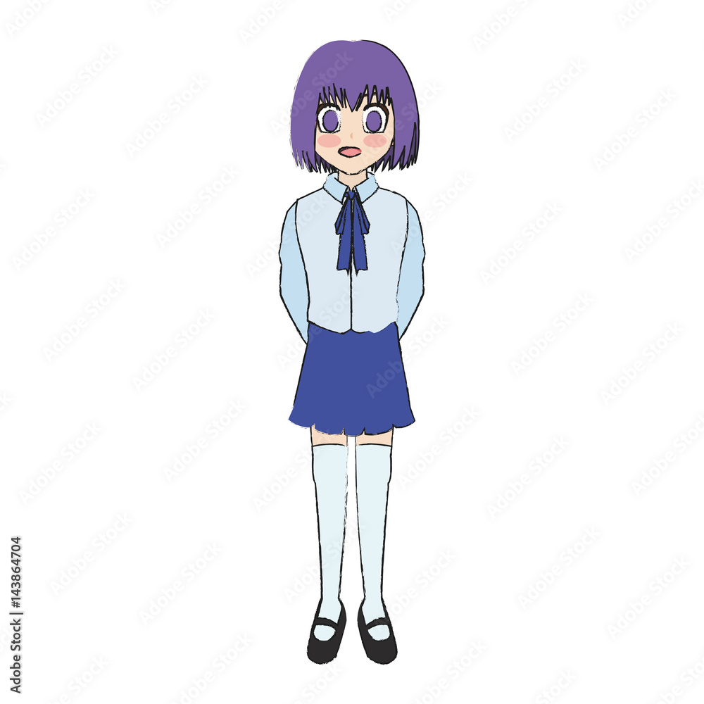 anime girl wearing school uniform, icon over white background. colorful design. vector illustration