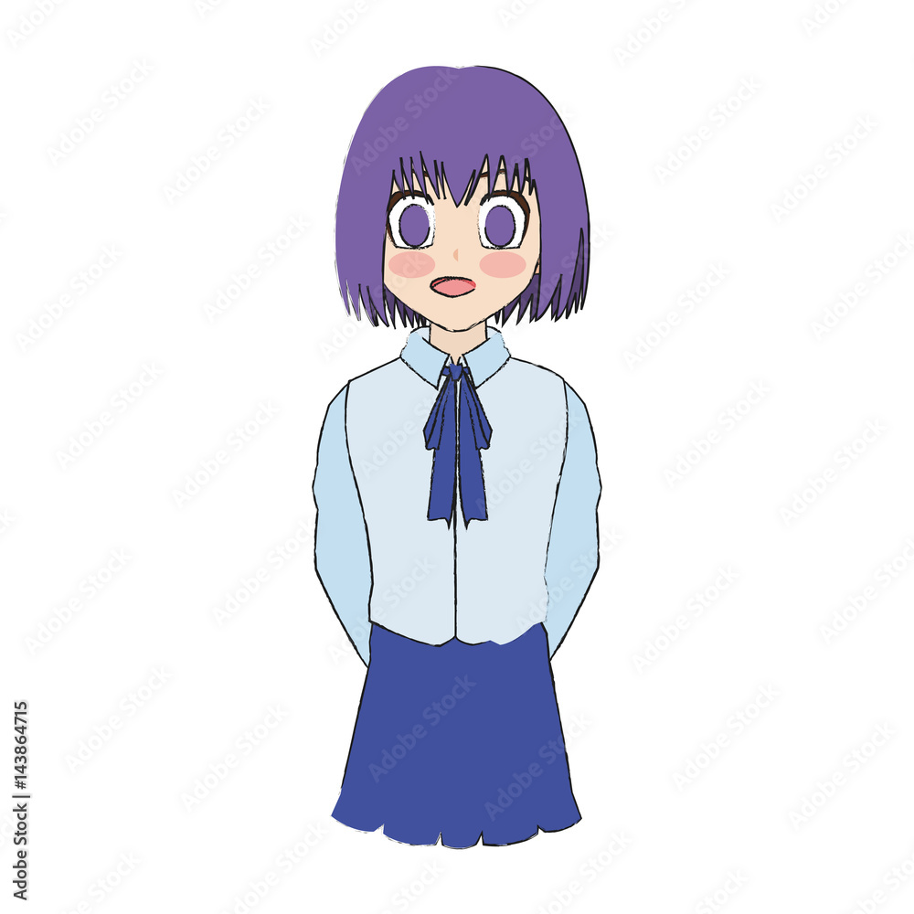 anime girl wearing school uniform, icon over white background. colorful design. vector illustration anime girl wearing school uniform, icon over white background. colorful design. vector illustration