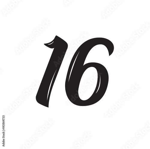 16, text design. Vector calligraphy. Typography poster.