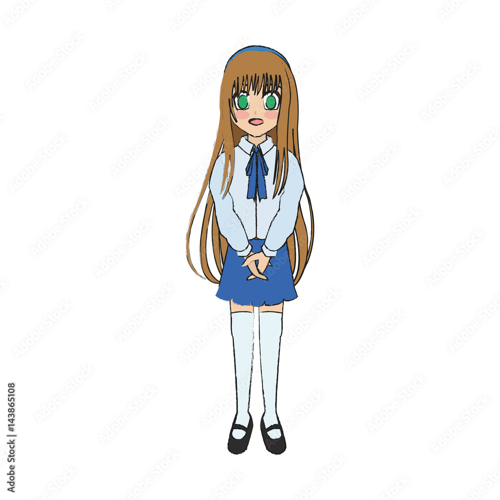 anime girl wearing school uniform, icon over white background. colorful  design. vector illustration Stock Vector | Adobe Stock