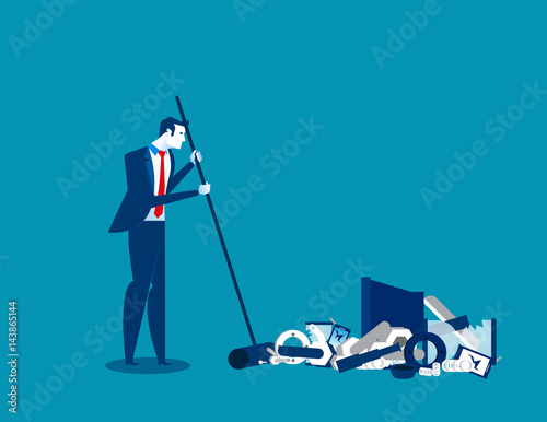Businessman sweeping away old technology. Concept technology business illustration. Vector innovation of technology