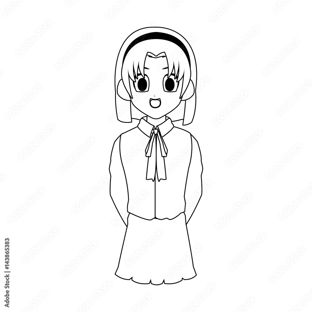 anime girl wearing school uniforms, icon over white background. vector illustration anime girl wearing school uniforms, icon over white background. vector illustration