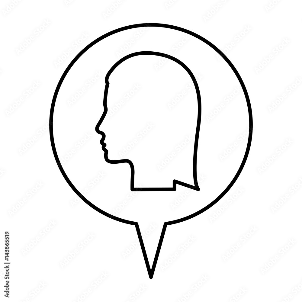 silhouette relief circular speech with silhouette female head vector illustration
