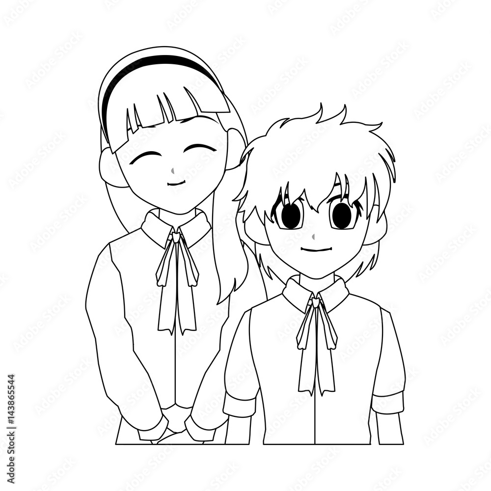 Premium Vector  Anime girl in student uniform outline drawing
