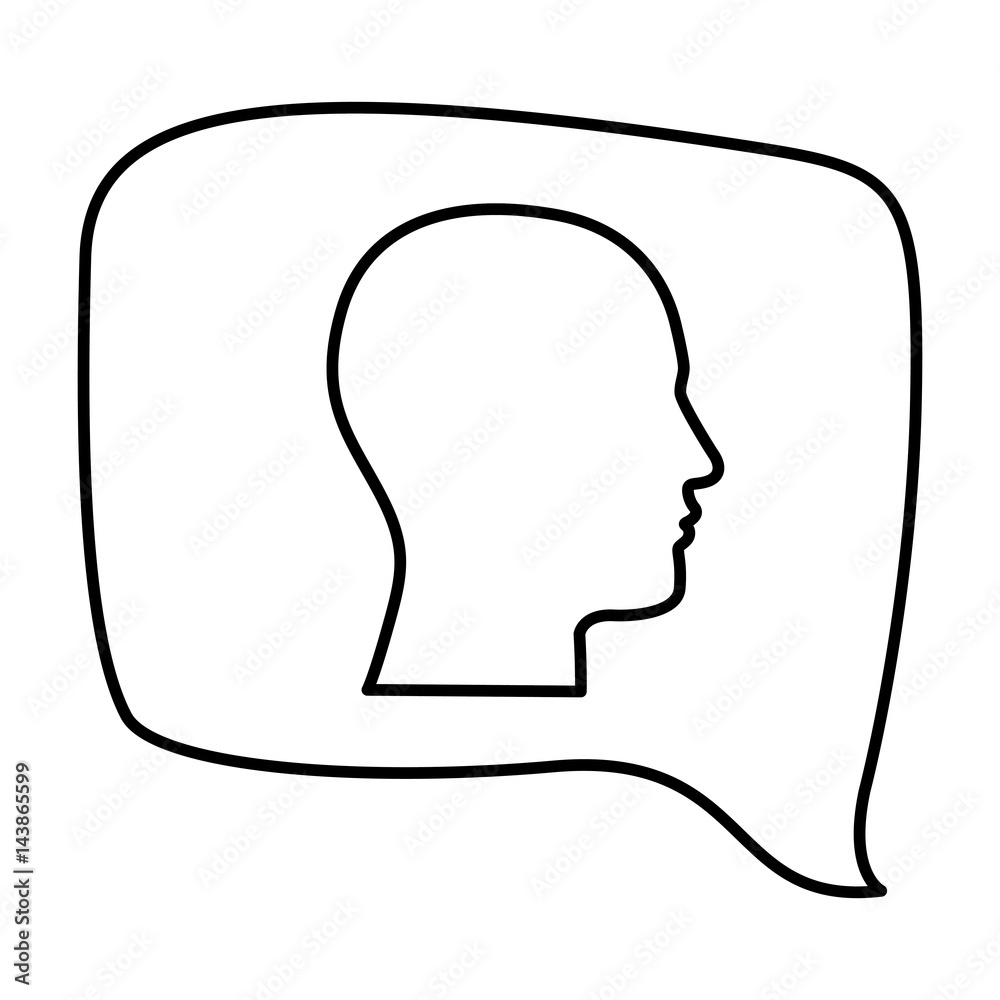 silhouette relief rectangular speech with silhouette male head vector illustration