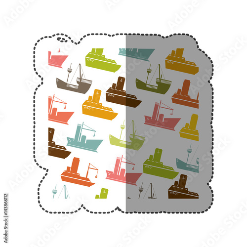 sticker colorful pattern vessel and ship design vector illustration