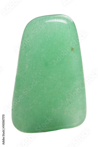 Aventurine green polished mineral stone macro isolated on white
