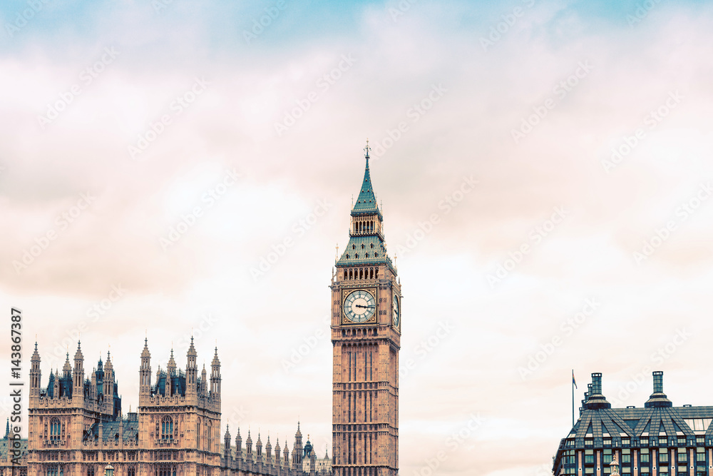 Traditional view of Big Ben in London, United Kingdom