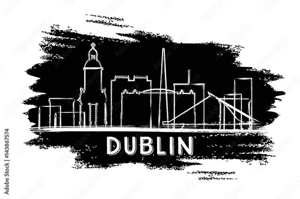 Dublin Skyline Silhouette. Hand Drawn Sketch.