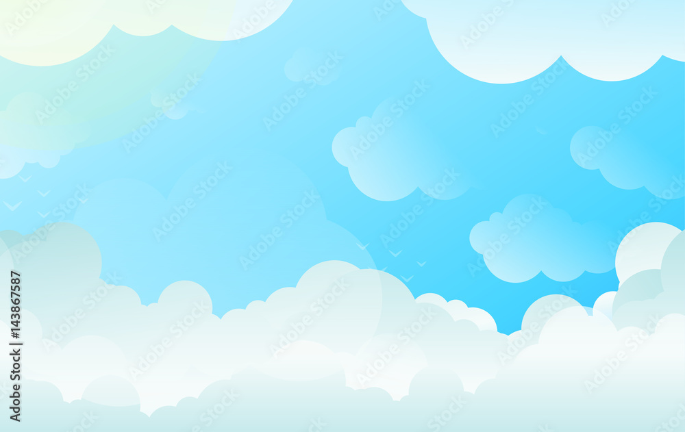 Background with Copyspace of Clouds in Balanced Gradient Vector and Bright Contrasting White and Blue