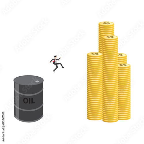 businessman jump from oil tank to investment in money market