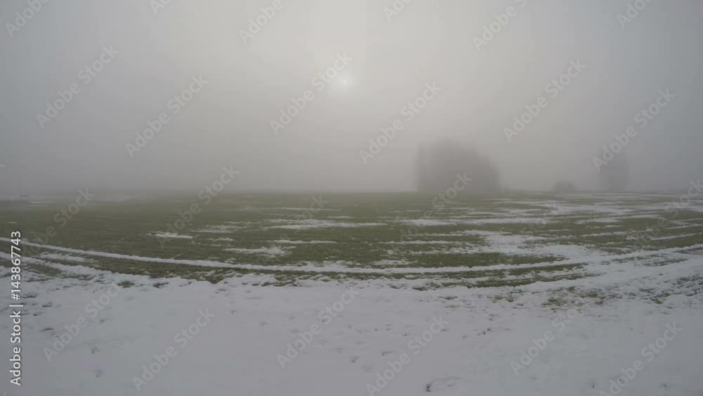 winter end morning mist fog in farmland fields, time lapse 4K winter end morning mist fog in farmland fields, time lapse 4K