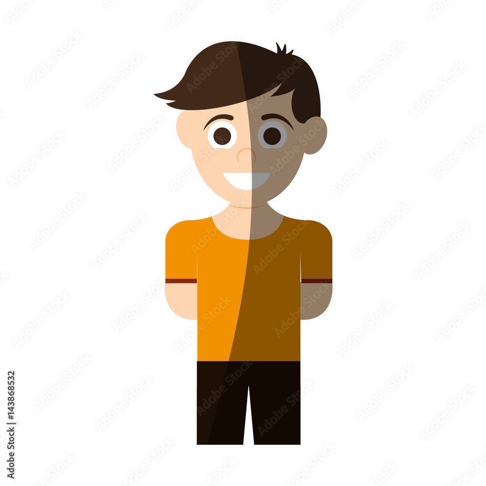 happy boy wearing yellow t-shirt, cartoon icon over white background. colorful design. vector illustration