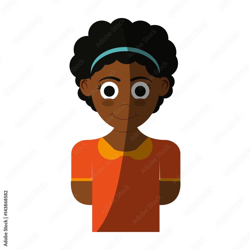 happy girl wearing orange and yellow shirt, cartoon icon over white background. colorful design. vector illustration