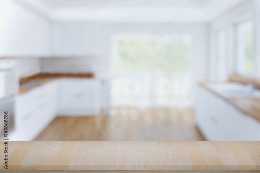 Empty top wood table in modern kitchen room. for product display montage. Empty top wood table in modern kitchen room. for product display montage.