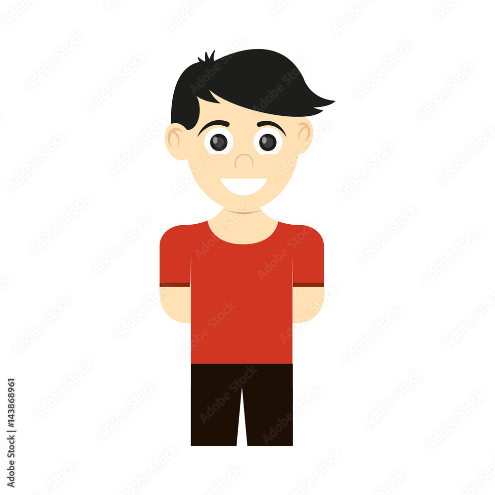 happy boy wearing red t-shirt, cartoon icon over white background. colorful design. vector illustration