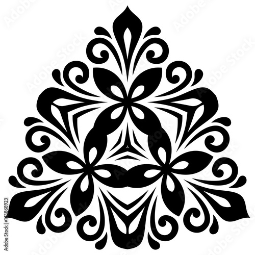 Elegant vector triangular black ornament in classic style. Abstract traditional pattern with oriental elements. Classic vintage pattern